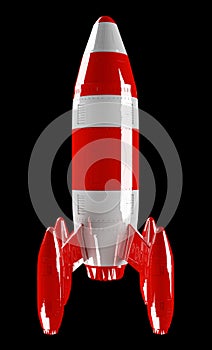 Red and white rocket launching 3D rendering