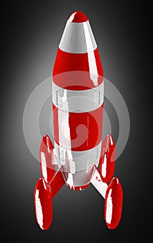 Red and white rocket launching 3D rendering