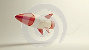 Red and White Rocket with Round Window Against Light Background ai generated