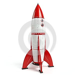 Red and White Rocket Ship Isolated on White Background