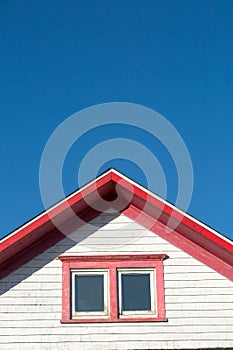 Red and white roof top in Magdalein island in Canada
