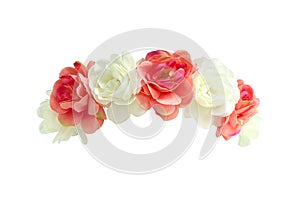 Red White Rose Flower Crown front view isolated on white background with clipping paths