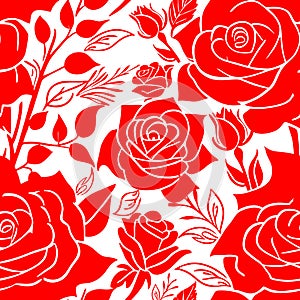 red and white rose flowers seamless pattern, texture
