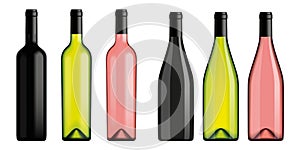 Red white rose wine blank bottles for mockups