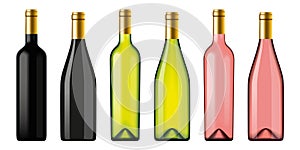 Red white rose wine blank bottles for mockups