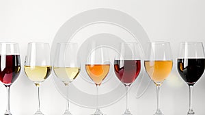 Red, white, rose wine and champagne glasses plash. Generative Ai photo