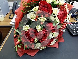 Red and white roses in beautiful bouqette