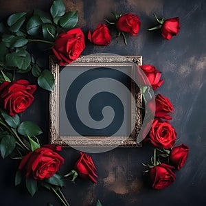 Red and white roses with a photo frame