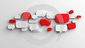 Red And White Speech Bubbles Buttons Featuring Gray Shadow On A White Background