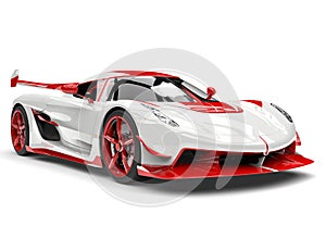 Red and white sports race super car - closeup shot