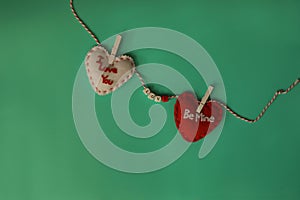 Red and white String with two hearts