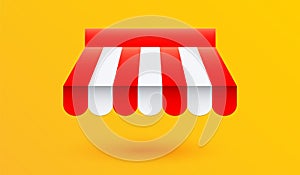 Red and white stripe awning for store or marketplace on yellow background