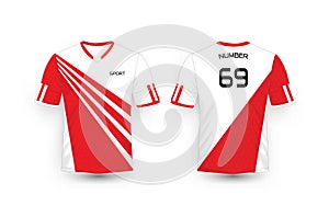 Red and White stripe pattern sport football kits, jersey, t-shirt design template