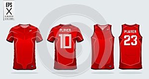 Red and white stripe t-shirt sport design template for soccer jersey, football kit and tank top for basketball jersey.