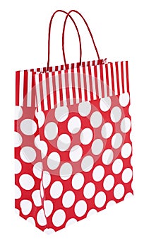 Red white striped dotted paper shopping bag