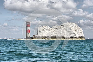 The Red and white striped lighthouse at the needles