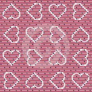 Red and white striped seamless vector pattern with empty white hearts. Free interpretation of the US flag symbols and colours.