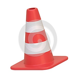 Red and white striped traffic cone isolated on a white background