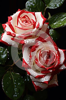 Red and white striped zibra pattern rose, ai generated image