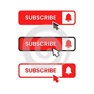 Red and white subscribe button with pointer and hand cursor