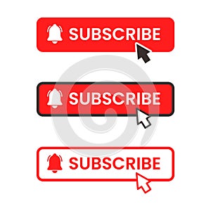 Red and white subscribe button with pointer and hand cursor