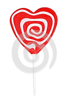 Red and white swirl heart shape lollipop