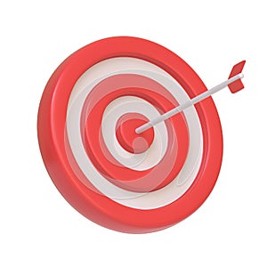 Red and white target with an arrow hitting the bullseye isolated on white background