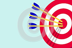 Red white target with arrows in the bullseye with shadows on it