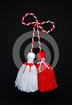 Red and White tassels, Maretenitsa, black background