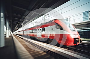 red and white train motion