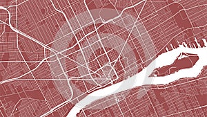 Red and white vector background map, Detroit city area streets and water cartography illustration
