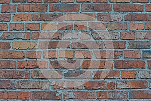 Red White Wall Background. Old Grungy Brick Wall Horizontal Texture. Brickwall Backdrop. Stonewall Wallpaper. Vintage Wall With Pe