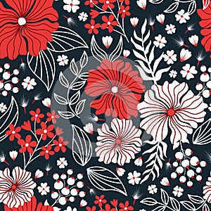 Red and white Whimsical Floral Pattern