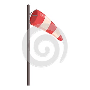 Red and white windsock flowing in the wind on metal pole