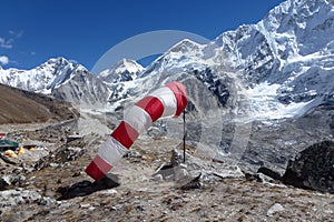Red and white windsock in Gorak Shep, Everest Base Camp trek, Nepal