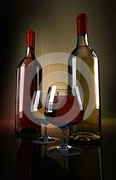Red White Wine Bottle with Glass mockup