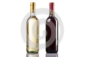 Red and white wine bottle on white background