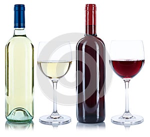 Red and white wine bottles glass alcohol drink isolated