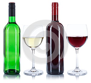 Red and white wine bottles glass alcohol isolated