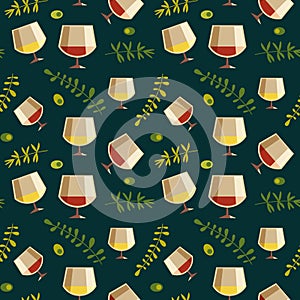 Red white wine glass flat vector seamless pattern