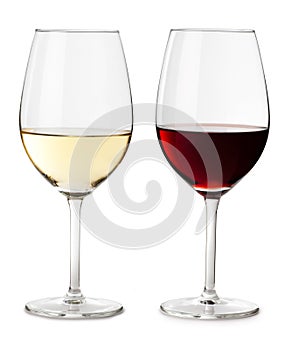 Red and White Wine Glasses Isolated on White photo