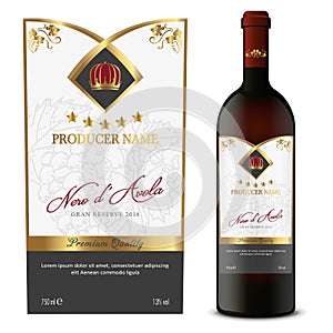 Red and White Wine Labels with Bottle