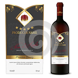 Red and White Wine Labels with Bottle