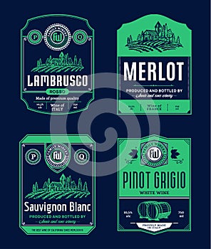 Red and white wine labels and design elements