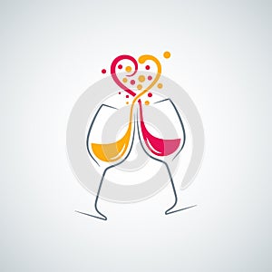 Red and white wine love concept background