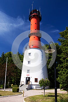 Red and white Wladyslawowo lighthouse