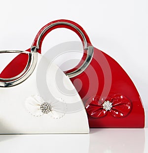 Red white woman handbag bag bags handbags photo