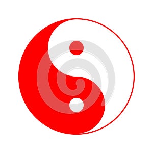 Red and white yin yang vector art with a white background.