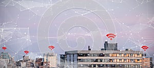 Composite image of red wifi symbol