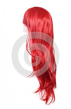 Red Wig on mannequin head isolated on white